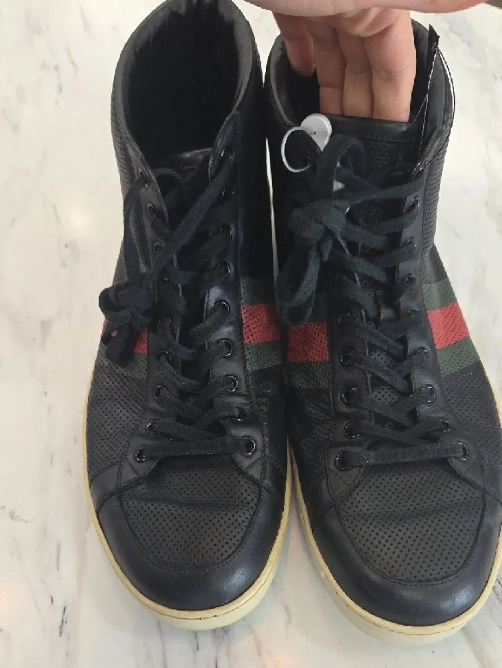 Gucci Black High-Top Sneakers with Red & Green Stripe